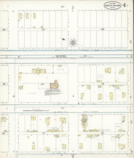 Sanborn Fire Insurance Map from North Yakima, Yakima County, Washington (1897), Sheet #0004 - Historic Sanborn Fire Insurance Map Print, vintage old map wall art, antique decor, genealogy gift, Washington Washington map