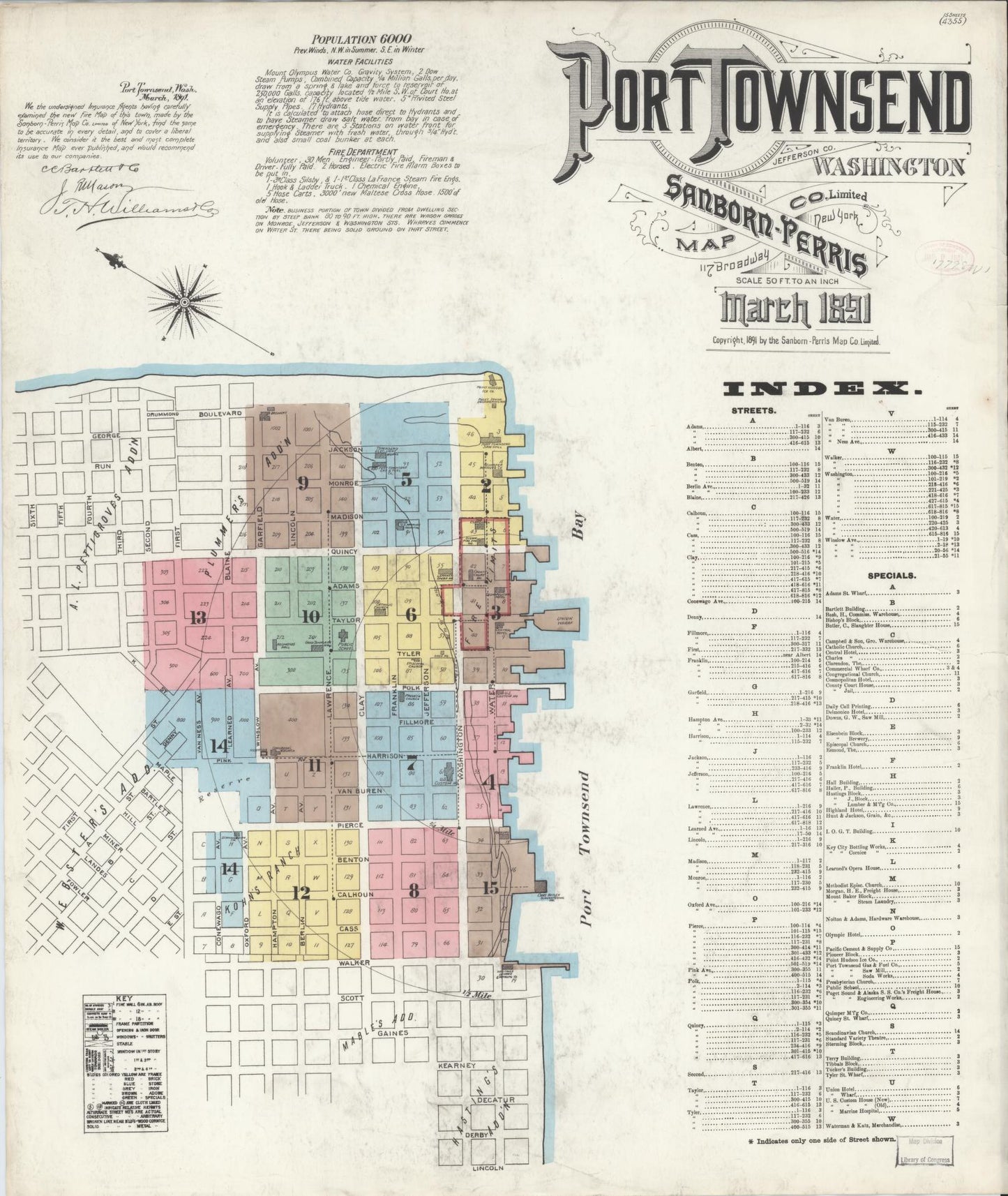 Sanborn Fire Insurance Map from Port Townsend, Jefferson County, Washington (1891), Sheet #0001 - Complete Map Set gallery image, historic Sanborn map, vintage wall art, Washington Washington