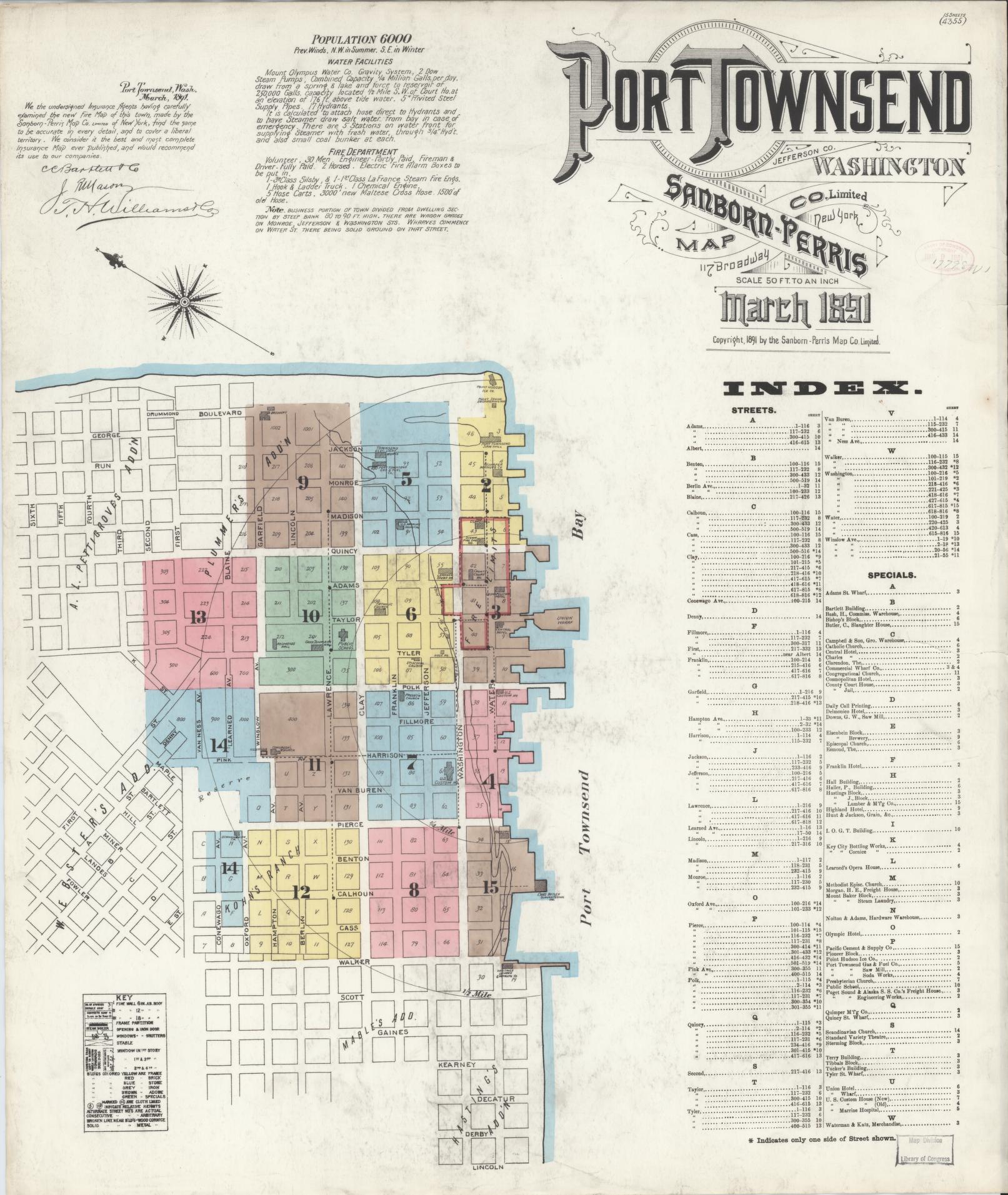 Sanborn Fire Insurance Map from Port Townsend, Jefferson County, Washington (1891), Sheet #0001 - Complete Map Set gallery image, historic Sanborn map, vintage wall art, Washington Washington