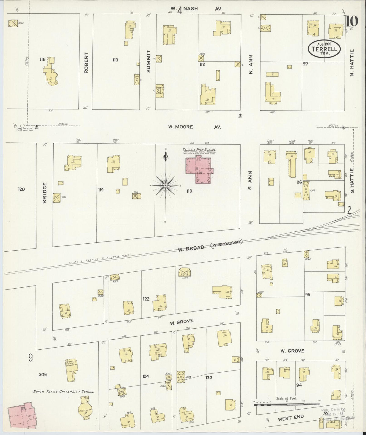 Sanborn Fire Insurance Map from Terrell, Kaufman County, Texas (1909), Sheet #0010 - Complete Map Set gallery image, historic Sanborn map, vintage wall art, Texas Texas