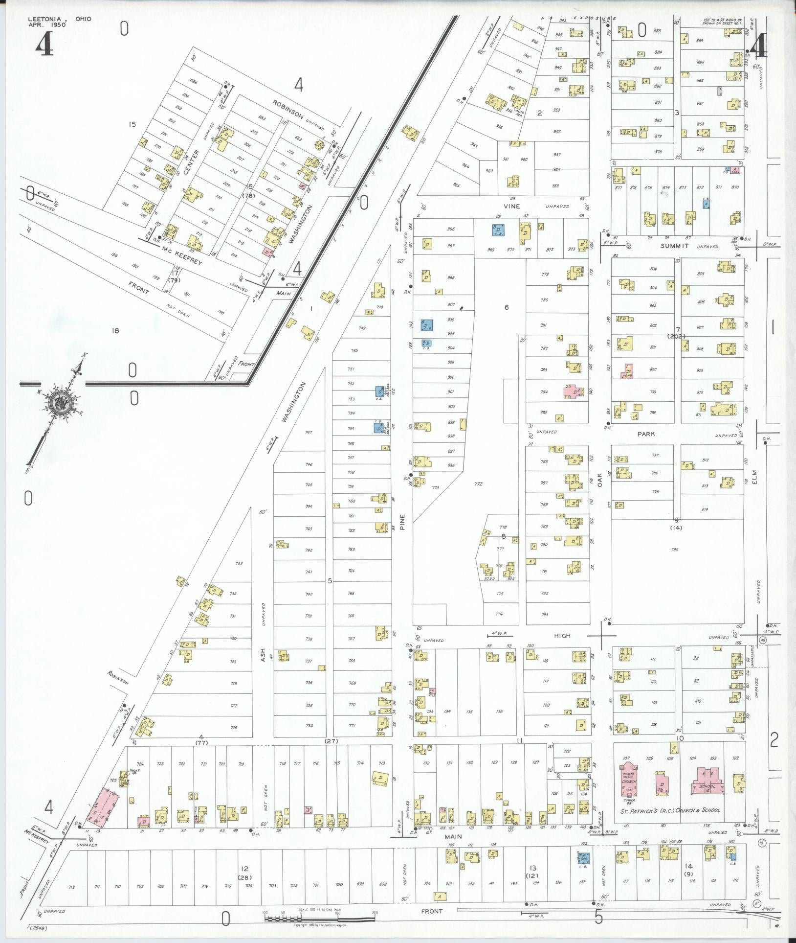 Sanborn Fire Insurance Map from Leetonia, Columbiana County, Ohio (1950), Sheet #0004 - Historic Sanborn Fire Insurance Map Print, vintage old map wall art, antique decor, genealogy gift, Ohio Ohio map