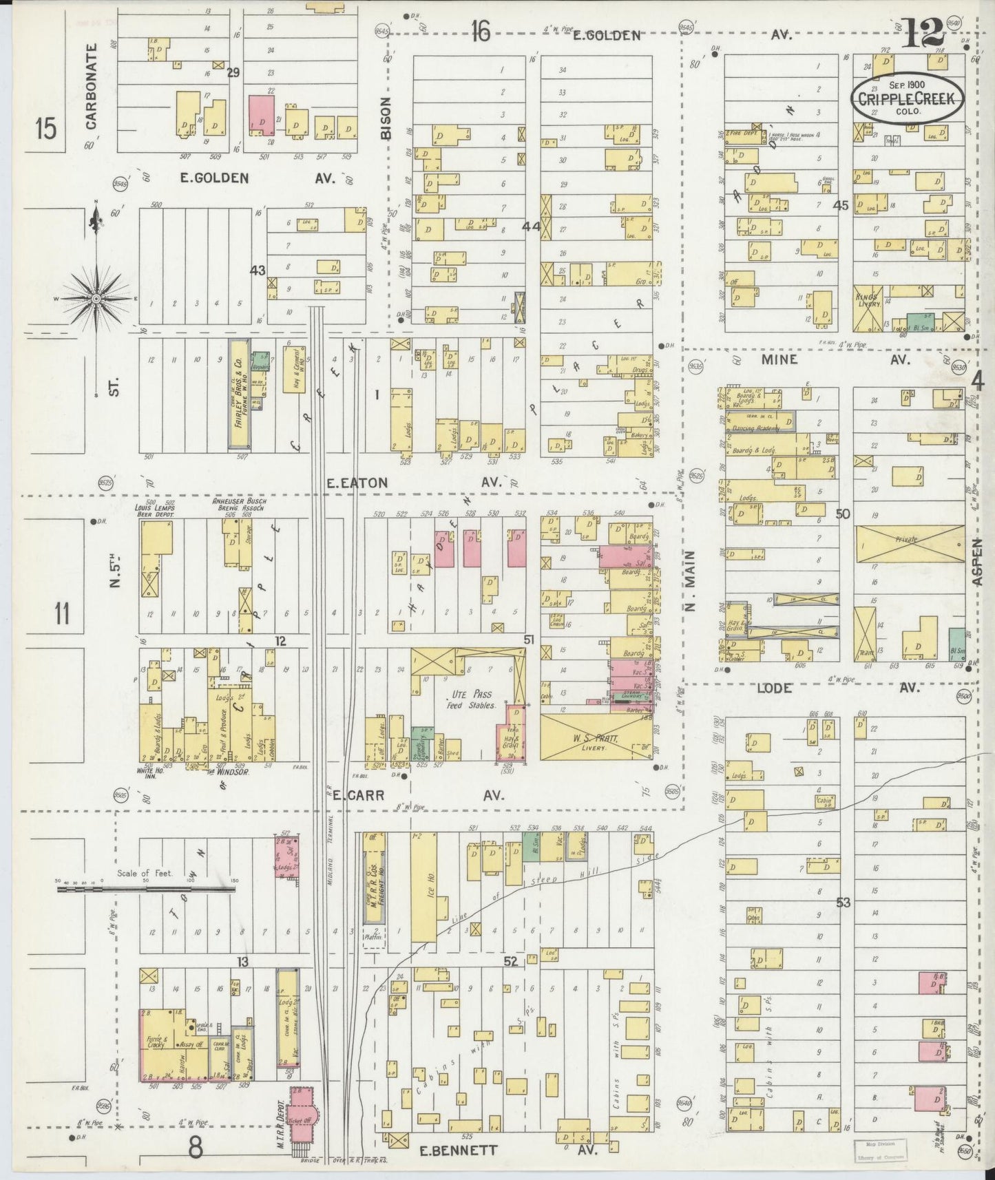 Sanborn Fire Insurance Map from Cripple Creek, Teller County, Colorado (1900), Sheet #0012 - Complete Map Set gallery image, historic Sanborn map, vintage wall art, Colorado Colorado