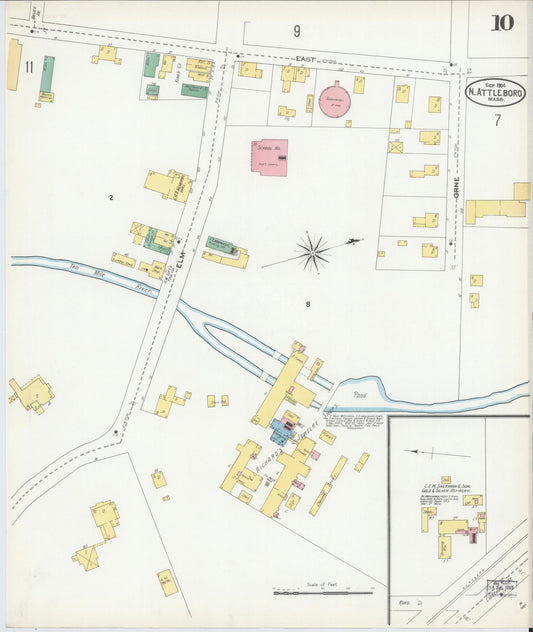 Sanborn Fire Insurance Map from North Attleborough, Bristol County, Massachusetts (1904), Sheet #0010 - Historic Sanborn Fire Insurance Map Print, vintage old map wall art, antique decor, genealogy gift, Massachusetts Massachusetts map