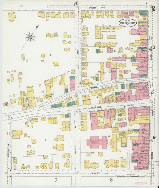 Sanborn Fire Insurance Map from Morristown, Morris County, New Jersey (1901), Sheet #0002 - Historic Sanborn Fire Insurance Map Print, vintage old map wall art, antique decor, genealogy gift, New Jersey New Jersey map