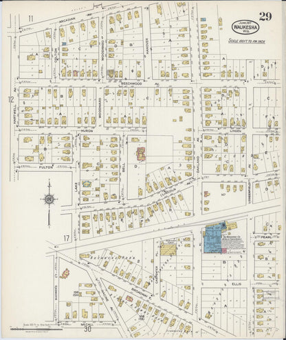 Sanborn Fire Insurance Map from Waukesha, Waukesha County, Wisconsin (1917), Sheet #0029 - Complete Map Set gallery image, historic Sanborn map, vintage wall art, Wisconsin Wisconsin