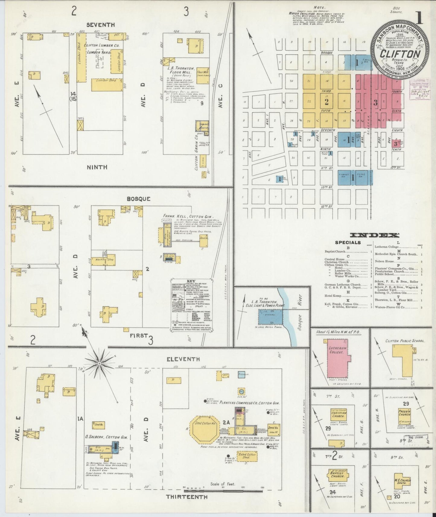 Sanborn Fire Insurance Map from Clifton, Bosque County, Texas (1905), Sheet #0001 - Historic Sanborn Fire Insurance Map Print, vintage old map wall art, antique decor, genealogy gift, Texas Texas map