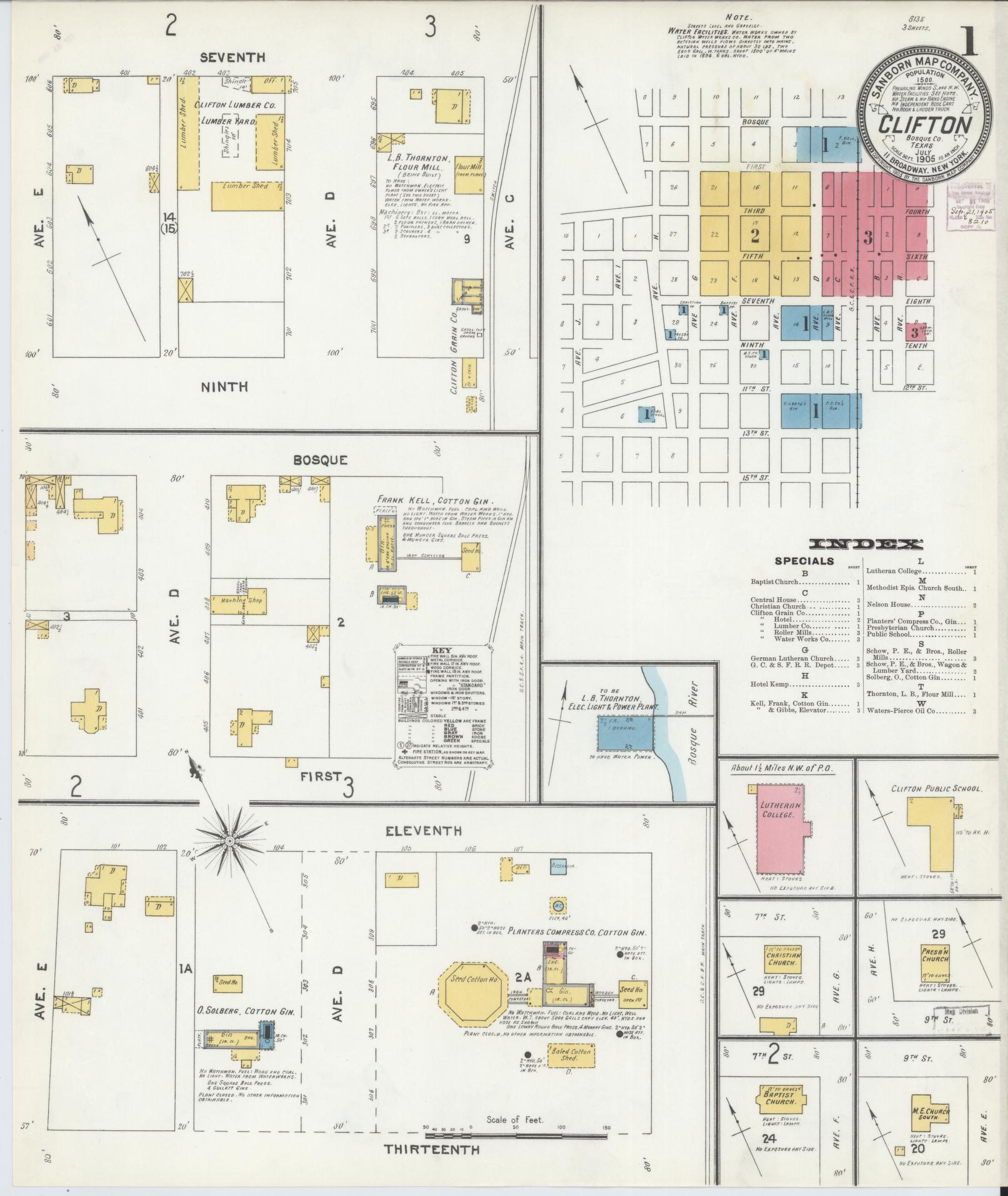Sanborn Fire Insurance Map from Clifton, Bosque County, Texas (1905), Sheet #0001 - Historic Sanborn Fire Insurance Map Print, vintage old map wall art, antique decor, genealogy gift, Texas Texas map