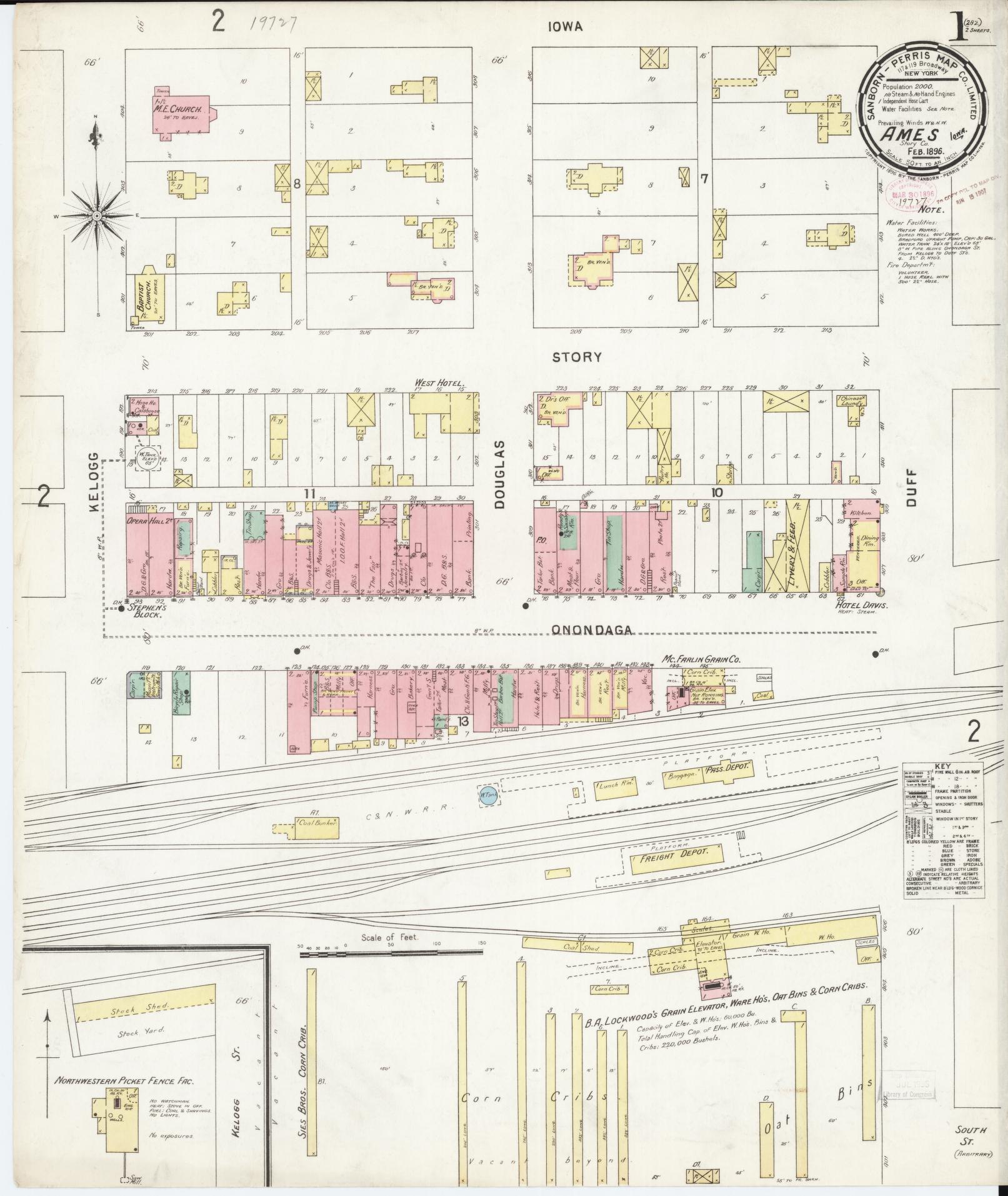 Sanborn Fire Insurance Map from Ames, Story County, Iowa (1896), Sheet #0001 - Historic Sanborn Fire Insurance Map Print
