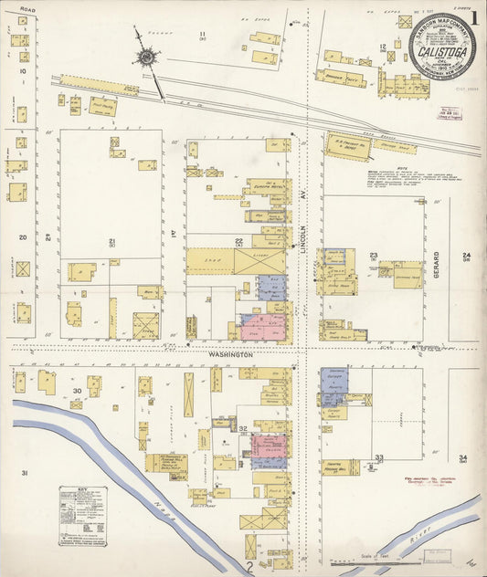 Sanborn Fire Insurance Map from Calistoga, Napa County, California (1910), Sheet #0001 - Complete Map Set gallery image, historic Sanborn map, vintage wall art, California California