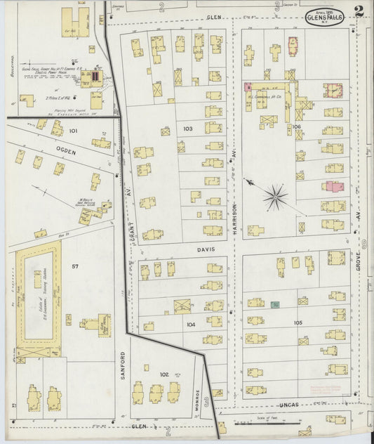Sanborn Fire Insurance Map from Glens Falls, Warren County, New York (1895), Sheet #0002 - Historic Sanborn Fire Insurance Map Print, vintage old map wall art, antique decor, genealogy gift, New York New York map
