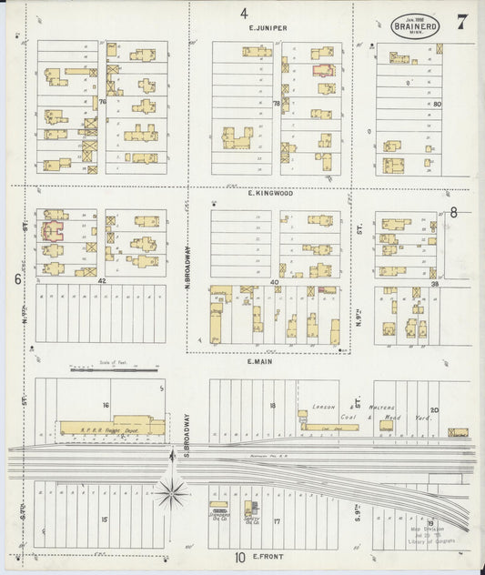 Sanborn Fire Insurance Map from Brainerd, Crow Wing County, Minnesota (1898), Sheet #0007 - Historic Sanborn Fire Insurance Map Print, vintage old map wall art, antique decor, genealogy gift, Minnesota Minnesota map