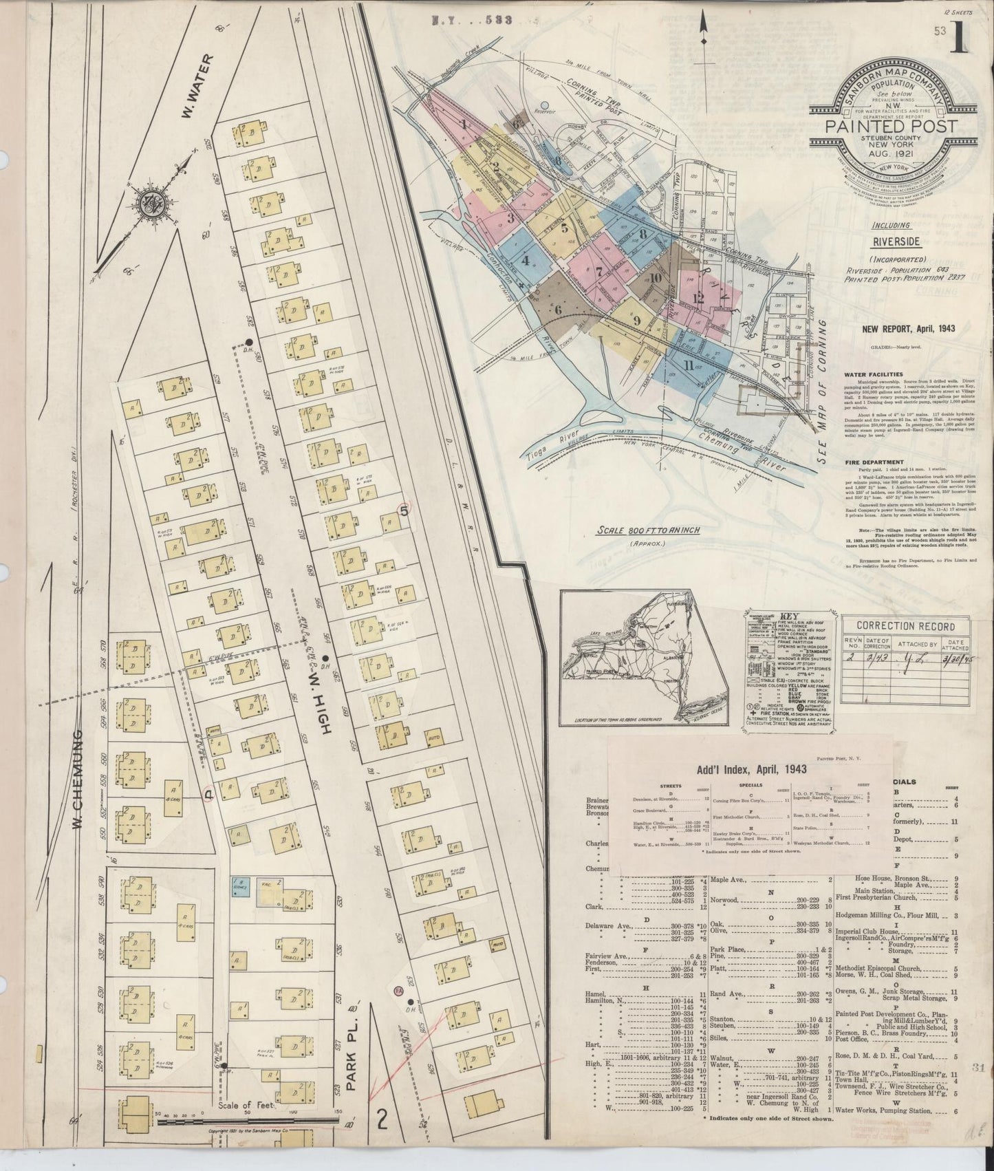 Sanborn Fire Insurance Map from Painted Post, Steuben County, New York (1943), Sheet #0001 - Complete Map Set gallery image, historic Sanborn map, vintage wall art, New York New York