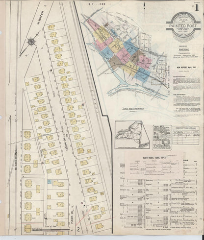 Sanborn Fire Insurance Map from Painted Post, Steuben County, New York (1943), Sheet #0001 - Complete Map Set gallery image, historic Sanborn map, vintage wall art, New York New York