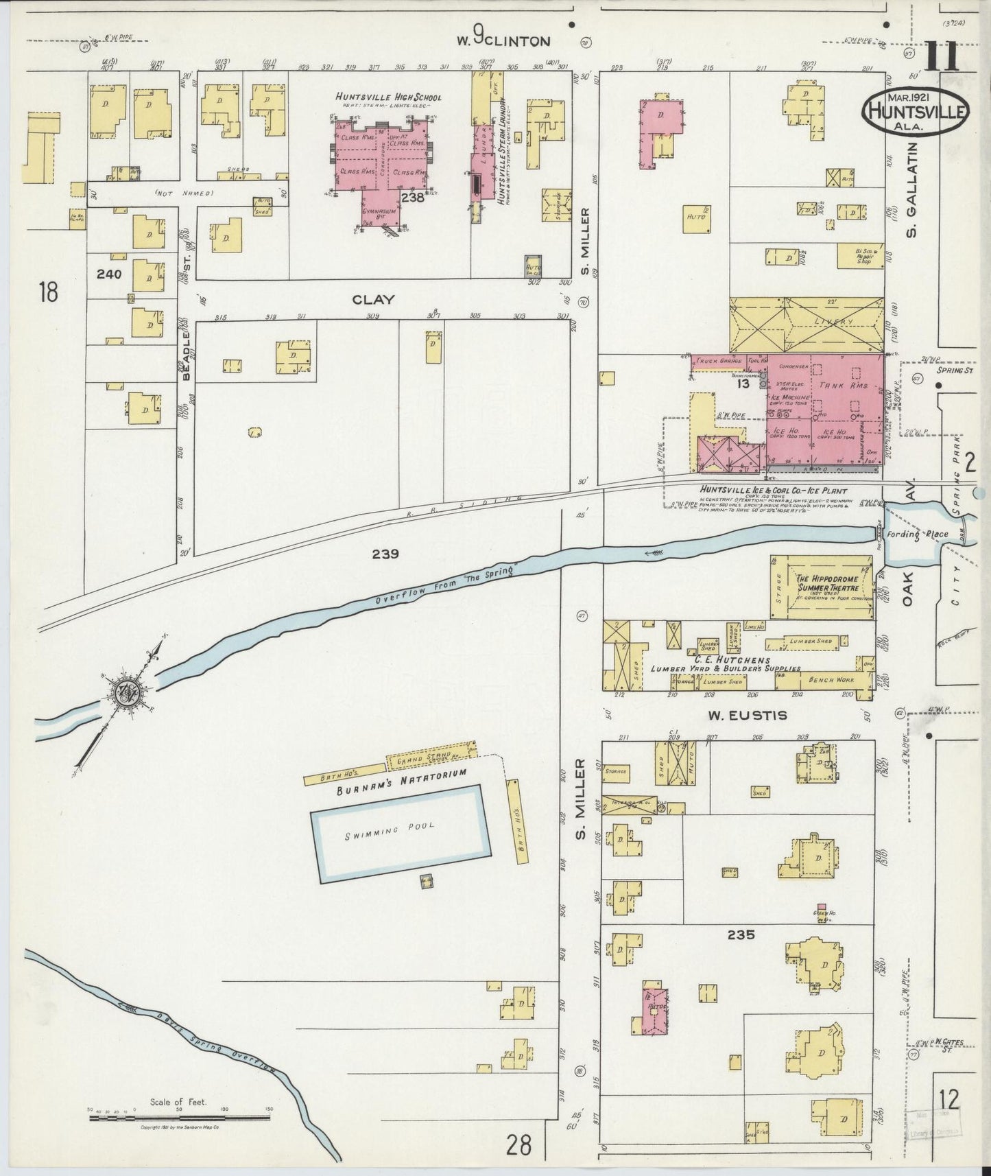 Sanborn Fire Insurance Map from Huntsville, Madison County, Alabama (1921), Sheet #0011 - Historic Sanborn Fire Insurance Map Print, vintage old map wall art, antique decor, genealogy gift, Alabama Alabama map