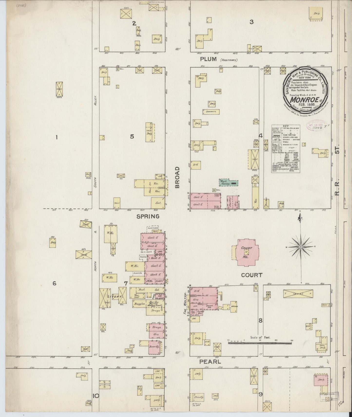 Sanborn Fire Insurance Map from Monroe, Walton County, Georgia (1888), Sheet #0001 - Historic Sanborn Fire Insurance Map Print, vintage old map wall art, antique decor, genealogy gift, Georgia Georgia map
