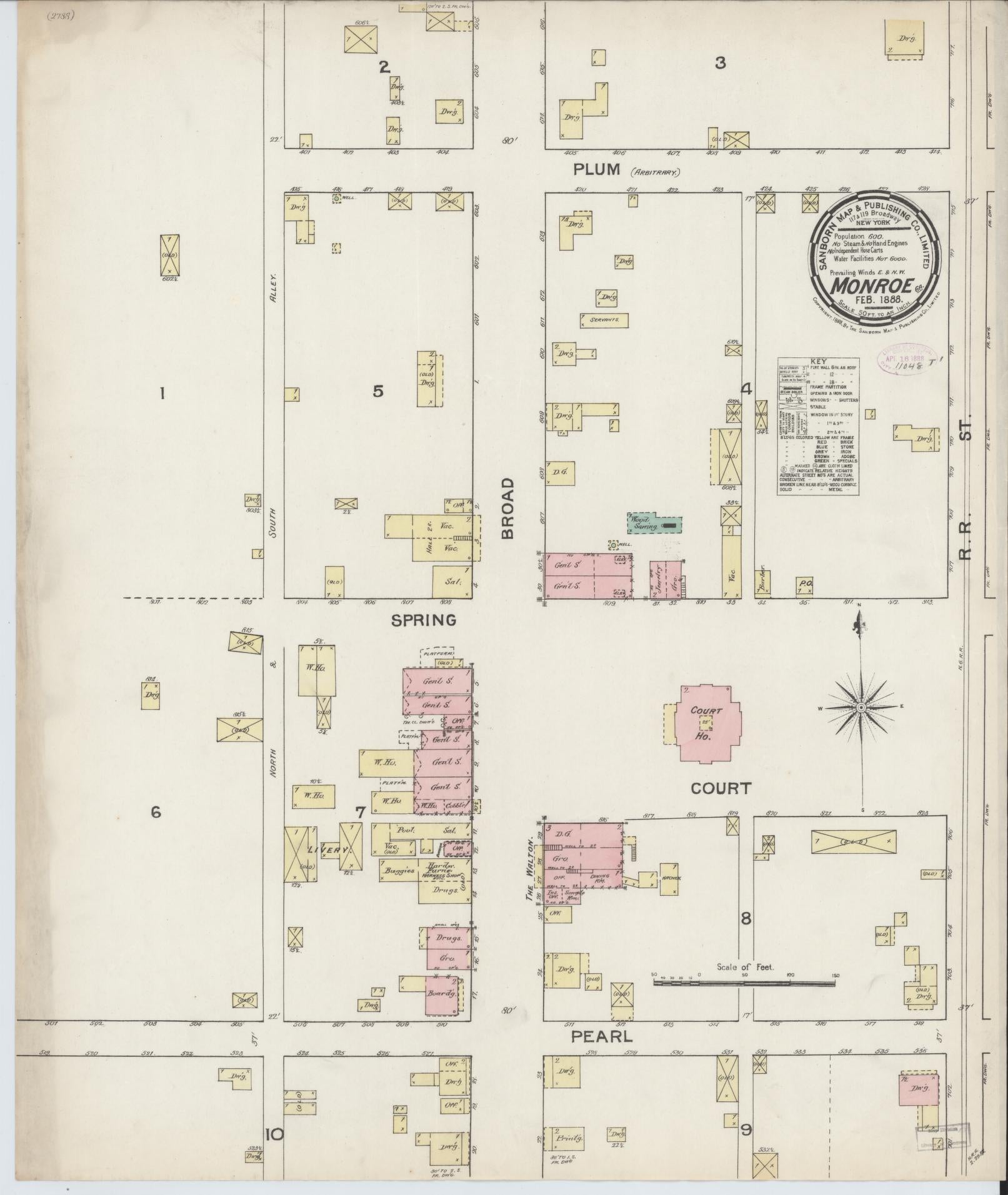 Sanborn Fire Insurance Map from Monroe, Walton County, Georgia (1888), Sheet #0001 - Historic Sanborn Fire Insurance Map Print, vintage old map wall art, antique decor, genealogy gift, Georgia Georgia map
