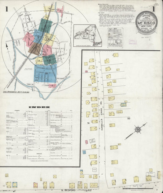 Sanborn Fire Insurance Map from Mount Kisco, Westchester County, New York (1925), Sheet #0001 - Historic Sanborn Fire Insurance Map Print, vintage old map wall art, antique decor, genealogy gift, New York New York map