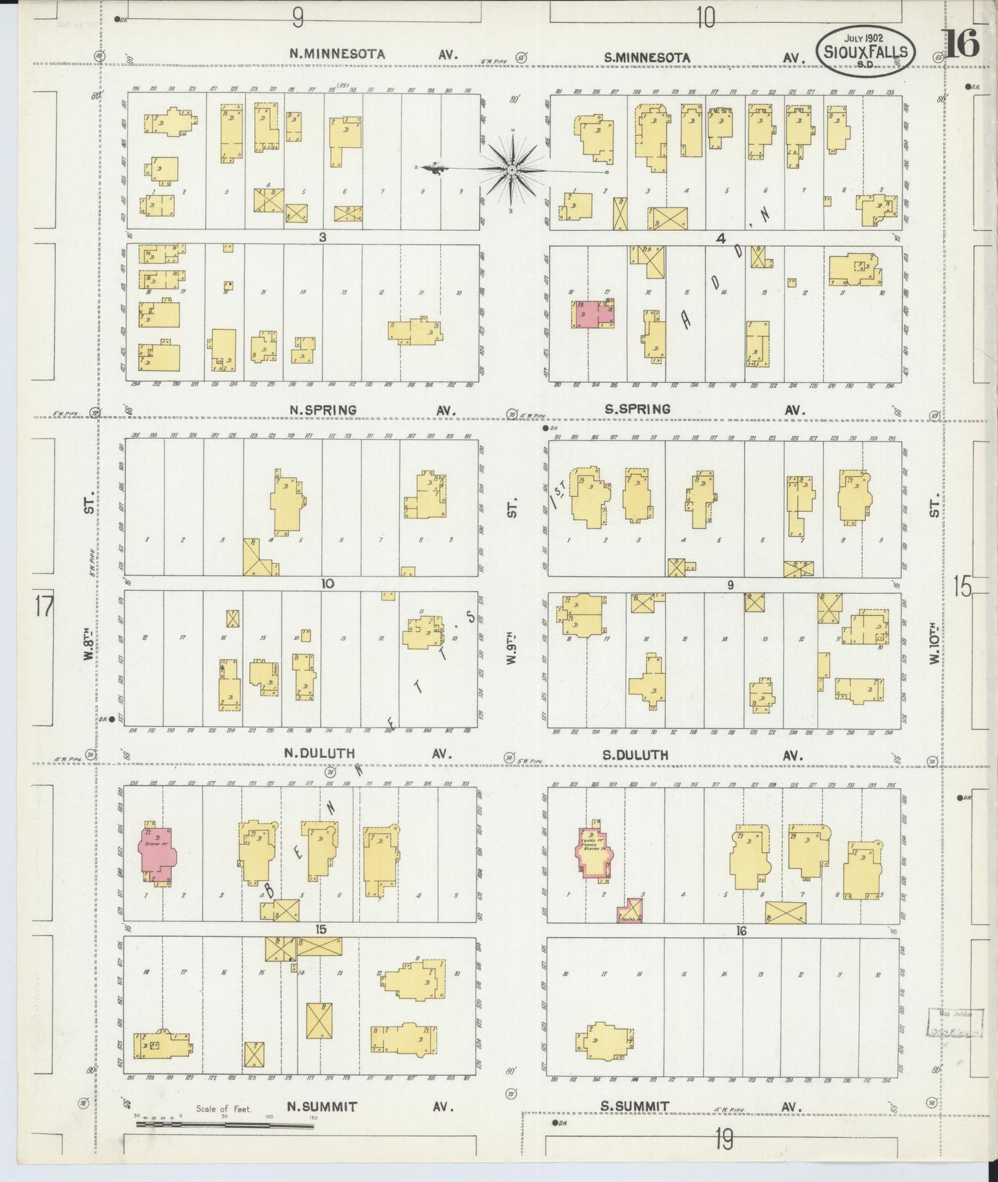 Sanborn Fire Insurance Map from Sioux Falls, Minnehaha County, South Dakota (1902), Sheet #0016 - Complete Map Set gallery image, historic Sanborn map, vintage wall art, South Dakota South Dakota