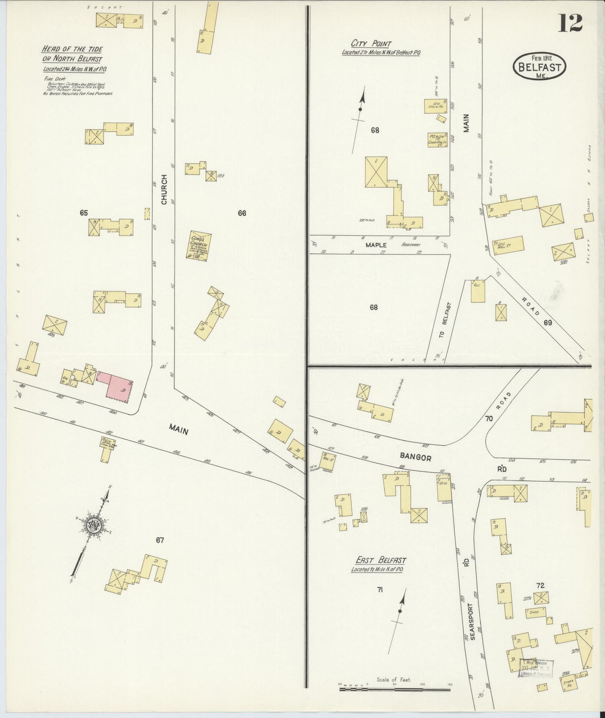 Sanborn Fire Insurance Map from Belfast, Waldo County, Maine (1912), Sheet #0012 - Historic Sanborn Fire Insurance Map Print, vintage old map wall art, antique decor, genealogy gift, Maine Maine map