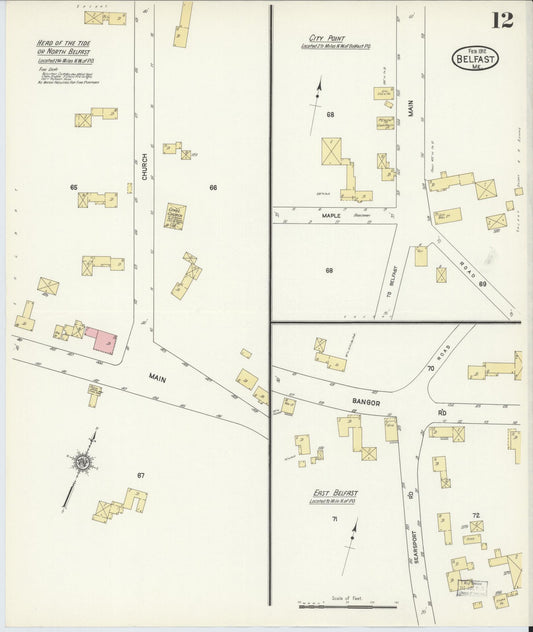 Sanborn Fire Insurance Map from Belfast, Waldo County, Maine (1912), Sheet #0012 - Historic Sanborn Fire Insurance Map Print, vintage old map wall art, antique decor, genealogy gift, Maine Maine map