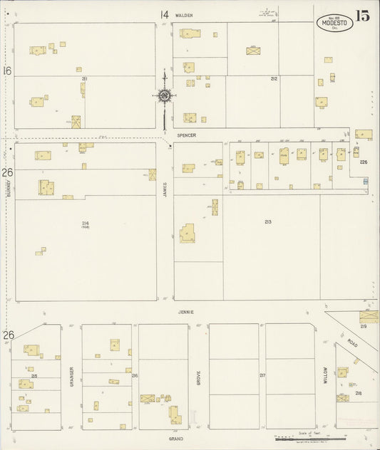 Sanborn Fire Insurance Map from Modesto, Stanislaus County, California (1919), Sheet #0015 - Historic Sanborn Fire Insurance Map Print, vintage old map wall art, antique decor, genealogy gift, California California map