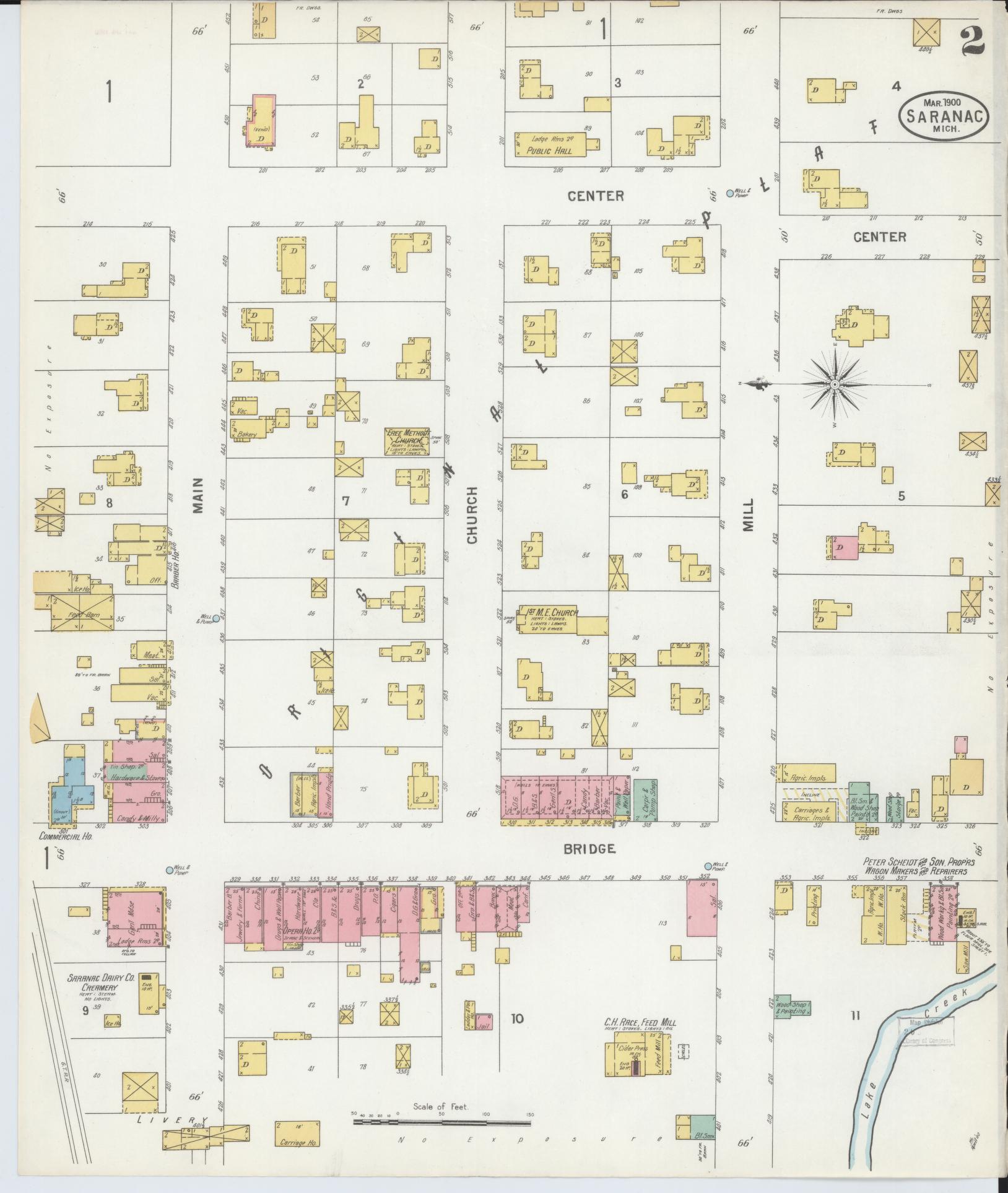 Sanborn Fire Insurance Map from Saranac, Ionia County, Michigan (1900), Sheet #0002 - Complete Map Set gallery image, historic Sanborn map, vintage wall art, Michigan Michigan