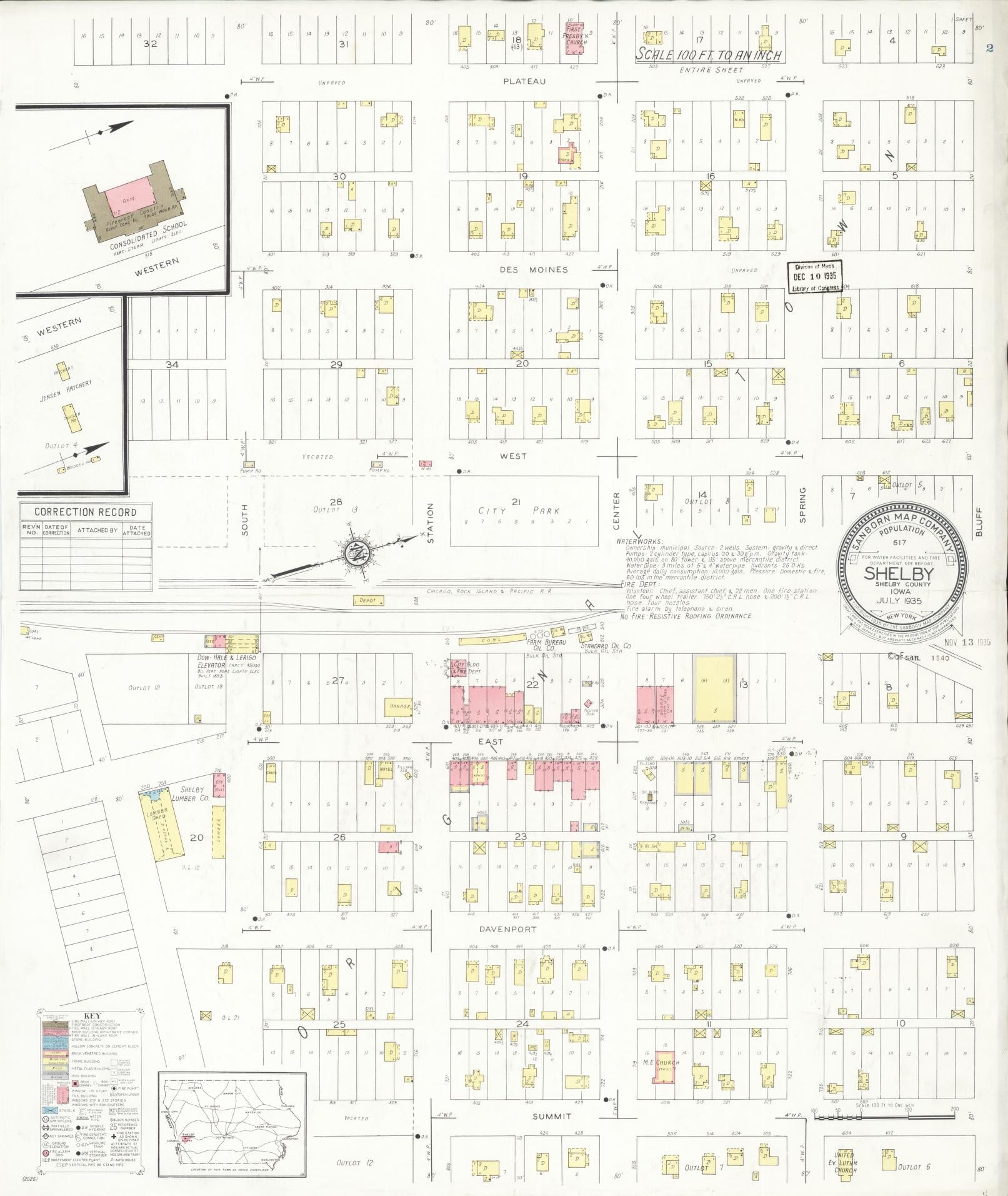 Sanborn Fire Insurance Map from Shelby, Shelby County, Iowa (1935), Sheet #0001 - Historic Sanborn Fire Insurance Map Print, vintage old map wall art