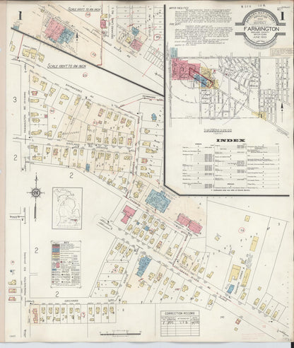 Sanborn Fire Insurance Map from Farmington, Oakland County, Michigan (1943), Sheet #0001 - Complete Map Set gallery image, historic Sanborn map, vintage wall art, Michigan Michigan