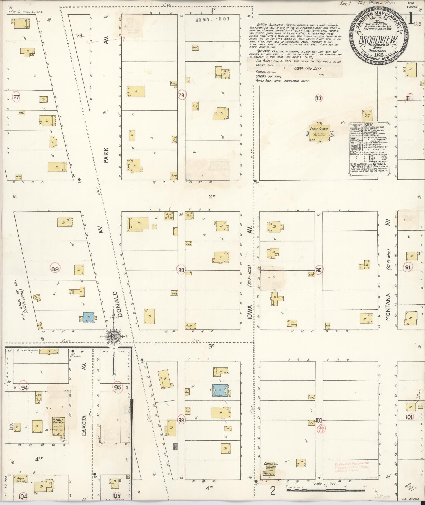 Sanborn Fire Insurance Map from Broadview, Yellowstone County, Montana (1927), Sheet #0001 - Complete Map Set gallery image, historic Sanborn map, vintage wall art, Montana Montana
