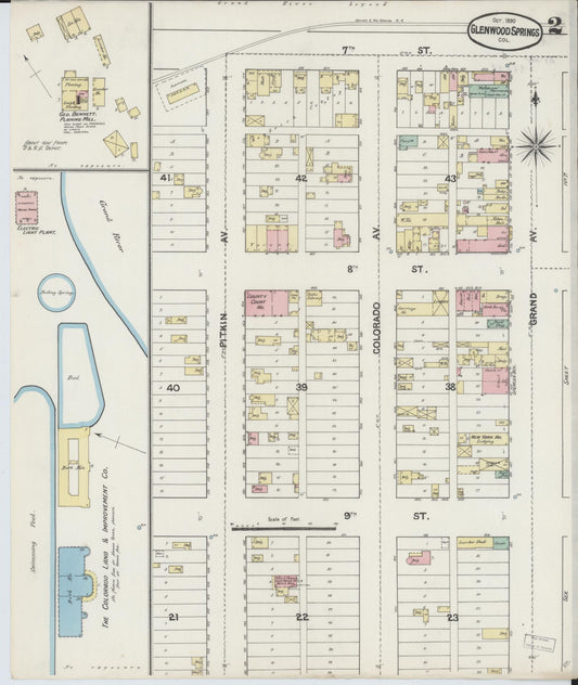 Sanborn Fire Insurance Map from Glenwood Springs, Garfield County, Colorado (1890), Sheet #0002 - Historic Sanborn Fire Insurance Map Print, vintage old map wall art, antique decor, genealogy gift, Colorado Colorado map