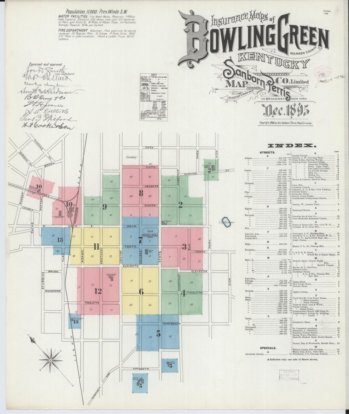 Sanborn Fire Insurance Map from Bowling Green, Warren County, Kentucky (1895), Sheet #0001 - Complete Map Set gallery image, historic Sanborn map, vintage wall art, Kentucky Kentucky