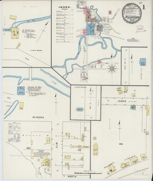 Sanborn Fire Insurance Map from Rushford, Fillmore County, Minnesota (1894), Sheet #0001 - Historic Sanborn Fire Insurance Map Print, vintage old map wall art, antique decor, genealogy gift, Minnesota Minnesota map