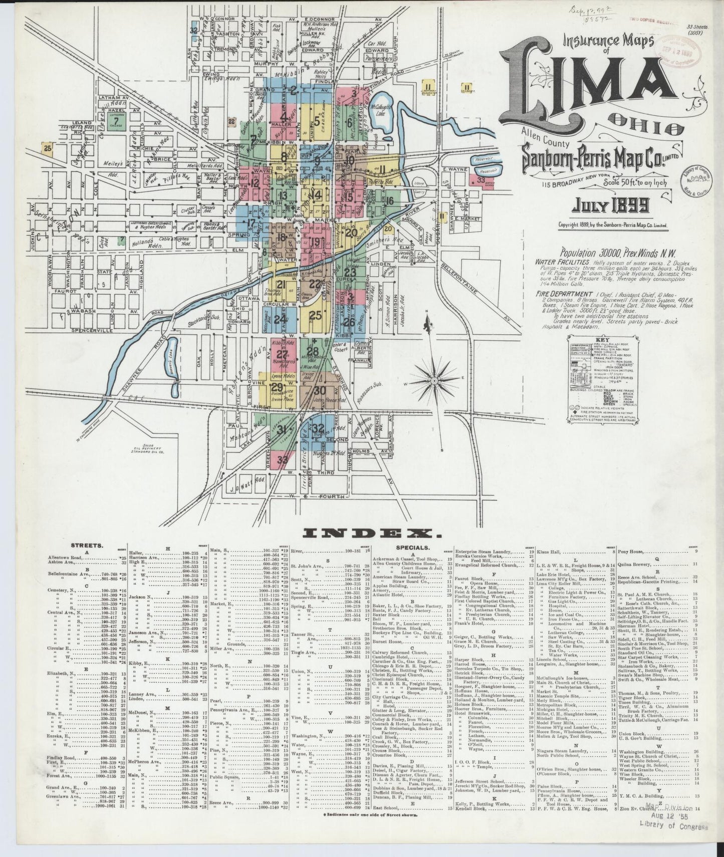 Sanborn Fire Insurance Map from Lima, Allen County, Ohio (1899), Sheet #0001 - Historic Sanborn Fire Insurance Map Print, vintage old map wall art, antique decor, genealogy gift, Ohio Ohio map