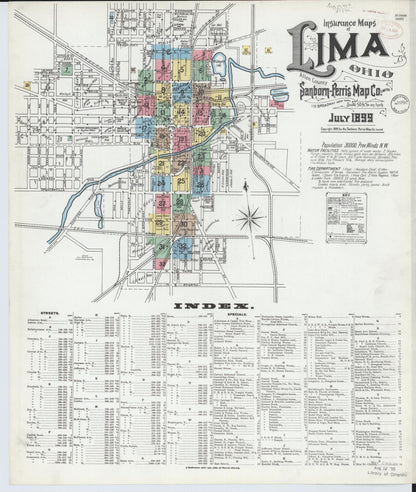 Sanborn Fire Insurance Map from Lima, Allen County, Ohio (1899), Sheet #0001 - Historic Sanborn Fire Insurance Map Print, vintage old map wall art, antique decor, genealogy gift, Ohio Ohio map