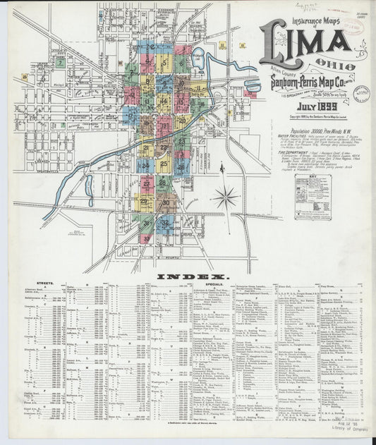 Sanborn Fire Insurance Map from Lima, Allen County, Ohio (1899), Sheet #0001 - Historic Sanborn Fire Insurance Map Print, vintage old map wall art, antique decor, genealogy gift, Ohio Ohio map