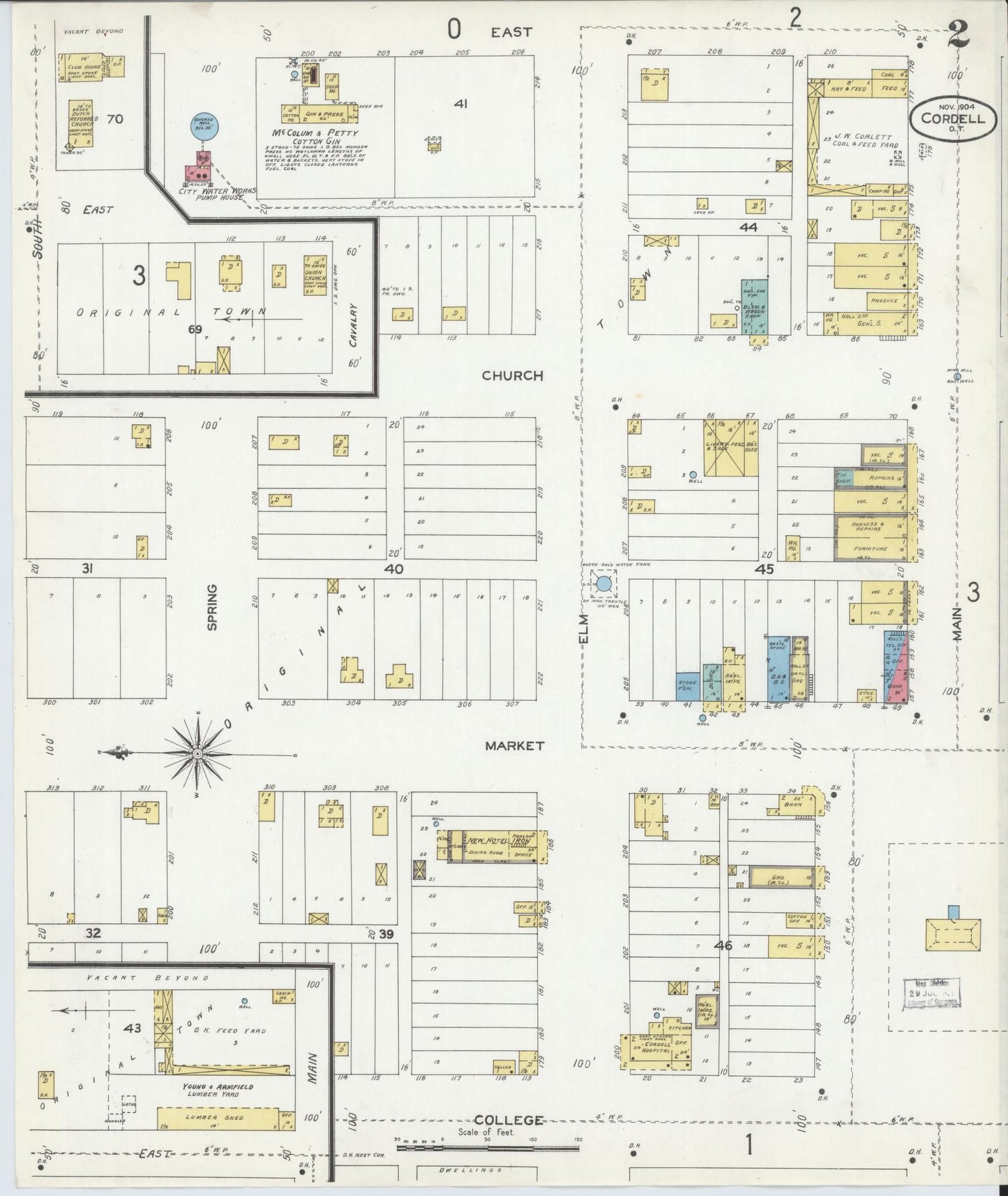 Sanborn Fire Insurance Map from Cordell, Washita County, Oklahoma (1904), Sheet #0002 - Complete Map Set gallery image, historic Sanborn map, vintage wall art, Oklahoma Oklahoma