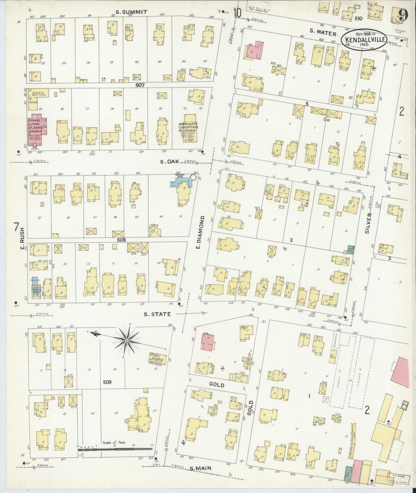 Sanborn Fire Insurance Map from Kendallville, Noble County, Indiana (1908), Sheet #0009 - Historic Sanborn Fire Insurance Map Print, vintage old map wall art, antique decor, genealogy gift, Indiana Indiana map