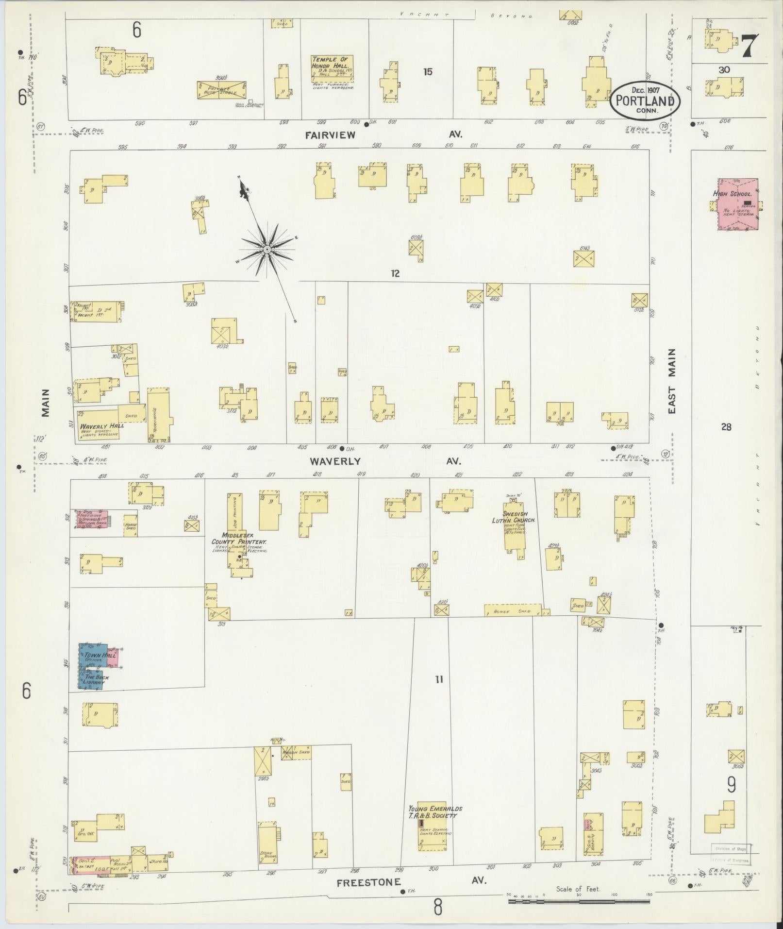 Sanborn Fire Insurance Map from Portland, Middlesex County, Connecticut (1907), Sheet #0007 - Complete Map Set gallery image, historic Sanborn map, vintage wall art, Connecticut Connecticut