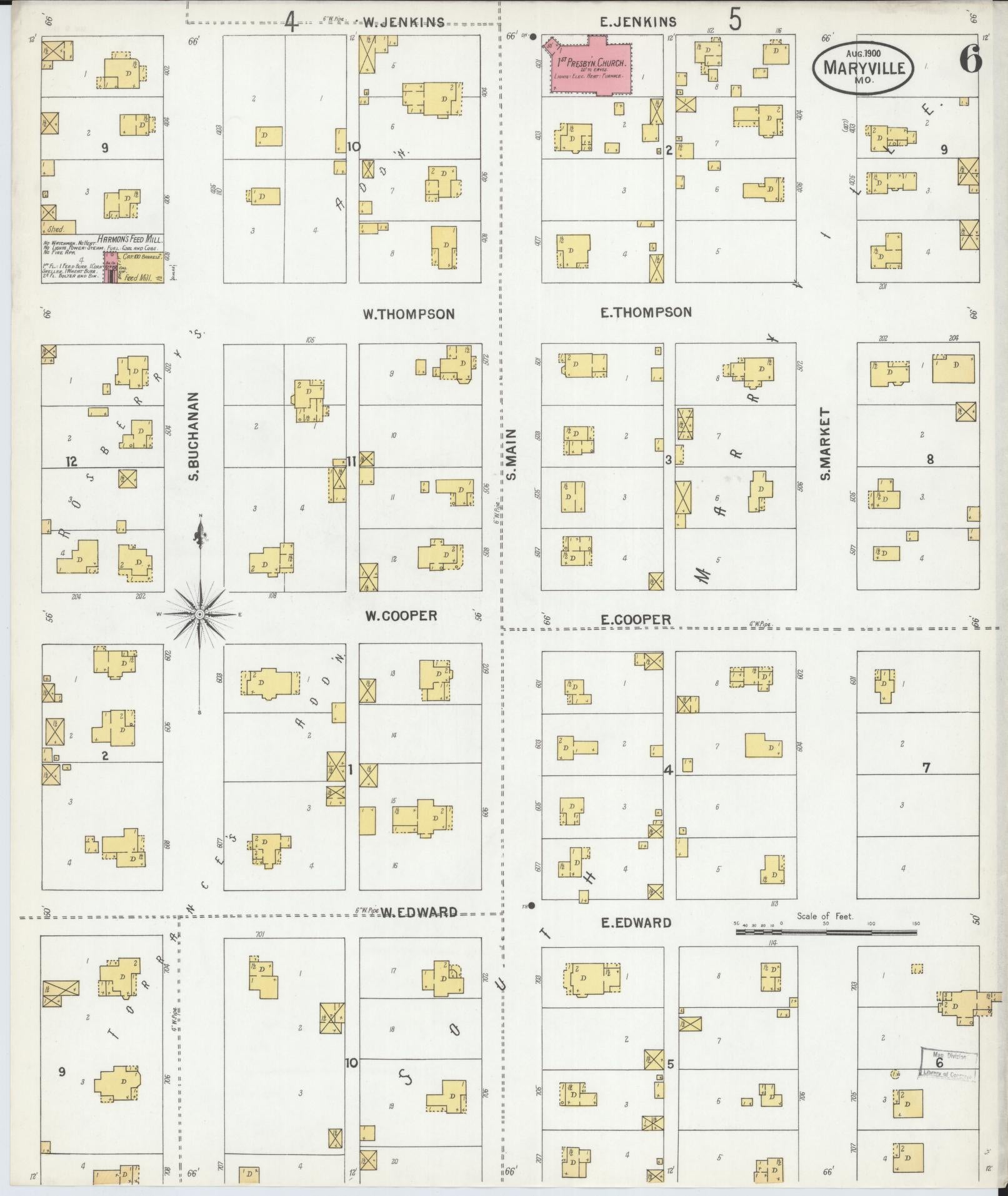 Sanborn Fire Insurance Map from Maryville, Nodaway County, Missouri (1900), Sheet #0006 - Complete Map Set gallery image, historic Sanborn map, vintage wall art, Missouri Missouri