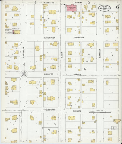 Sanborn Fire Insurance Map from Maryville, Nodaway County, Missouri (1900), Sheet #0006 - Complete Map Set gallery image, historic Sanborn map, vintage wall art, Missouri Missouri