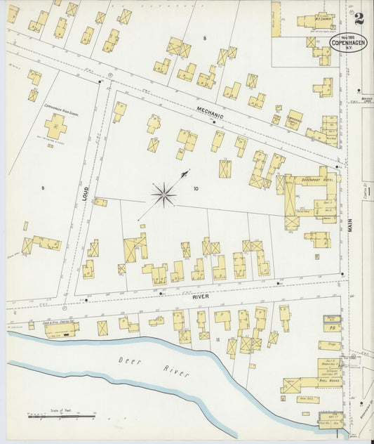 Sanborn Fire Insurance Map from Copenhagen, Lewis County, New York (1902), Sheet #0002 - Historic Sanborn Fire Insurance Map Print, vintage old map wall art, antique decor, genealogy gift, New York New York map