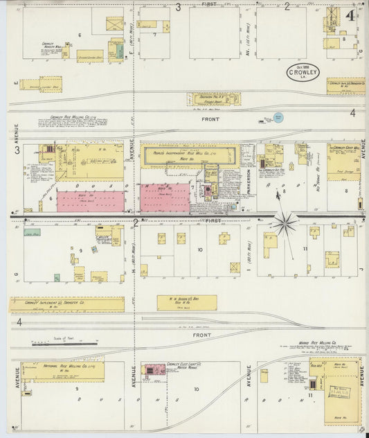 Sanborn Fire Insurance Map from Crowley, Acadia Parish, Louisiana (1898), Sheet #0004 - Historic Sanborn Fire Insurance Map Print, vintage old map wall art, antique decor, genealogy gift, Louisiana Louisiana map