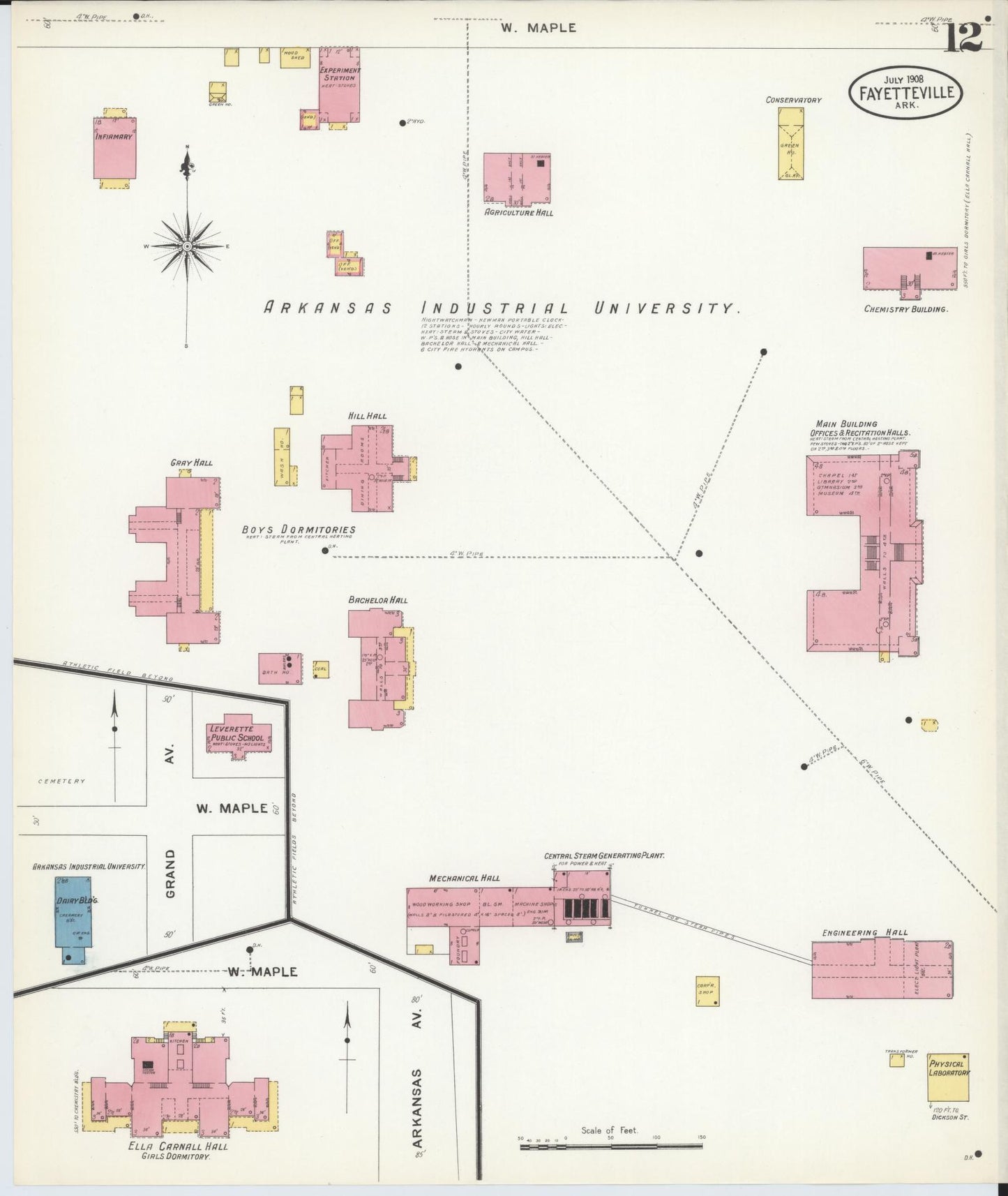 Sanborn Fire Insurance Map from Fayetteville, Washington County, Arkansas (1908), Sheet #0012 - Historic Sanborn Fire Insurance Map Print, vintage old map wall art, antique decor, genealogy gift, Arkansas Arkansas map
