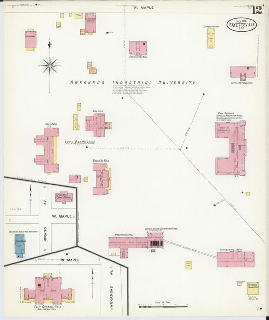 Sanborn Fire Insurance Map from Fayetteville, Washington County, Arkansas (1908), Sheet #0012 - Historic Sanborn Fire Insurance Map Print, vintage old map wall art, antique decor, genealogy gift, Arkansas Arkansas map