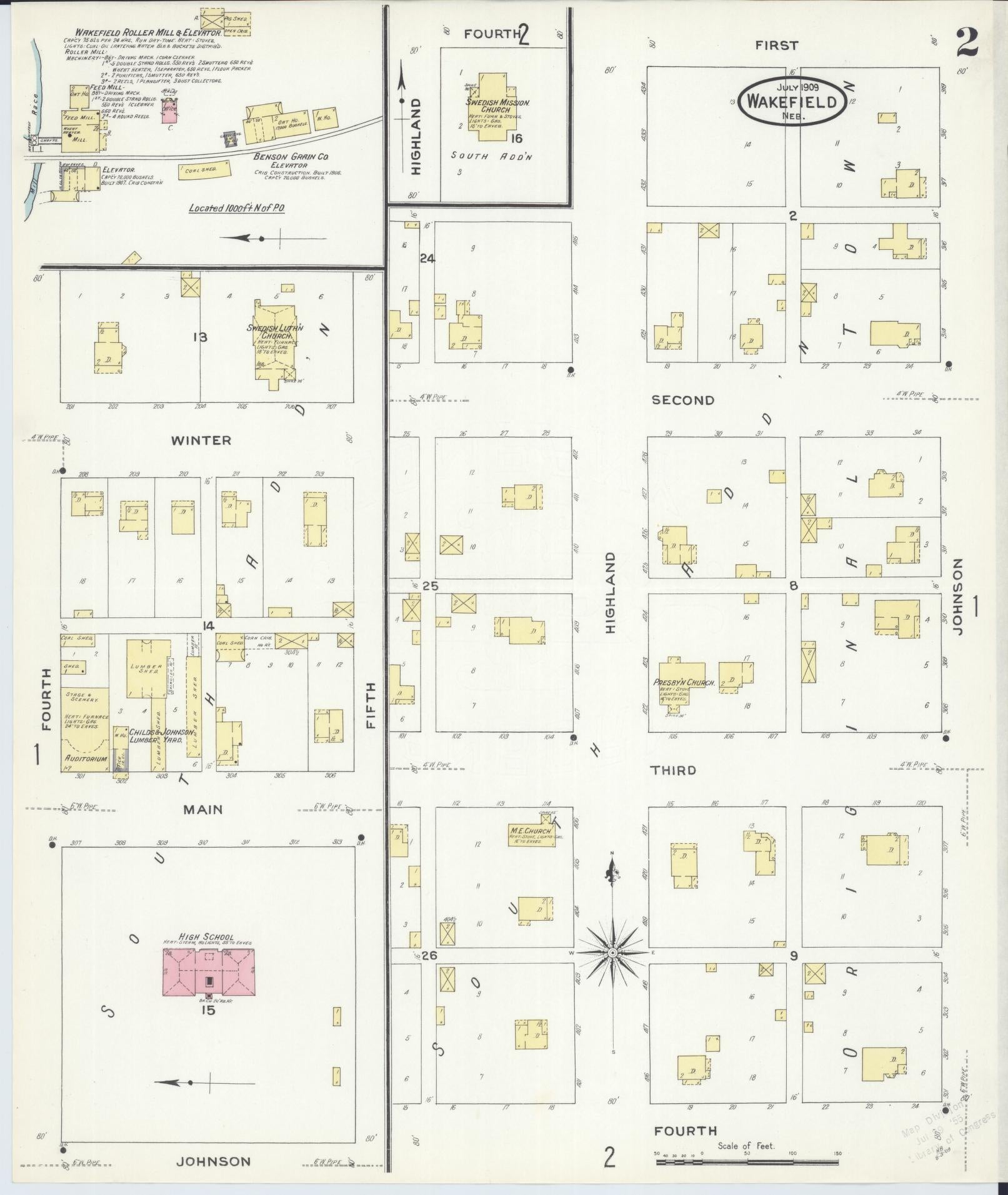 Sanborn Fire Insurance Map from Wakefield, Dixon County, Nebraska (1909), Sheet #0002 - Historic Sanborn Fire Insurance Map Print, vintage old map wall art, antique decor, genealogy gift, Nebraska Nebraska map
