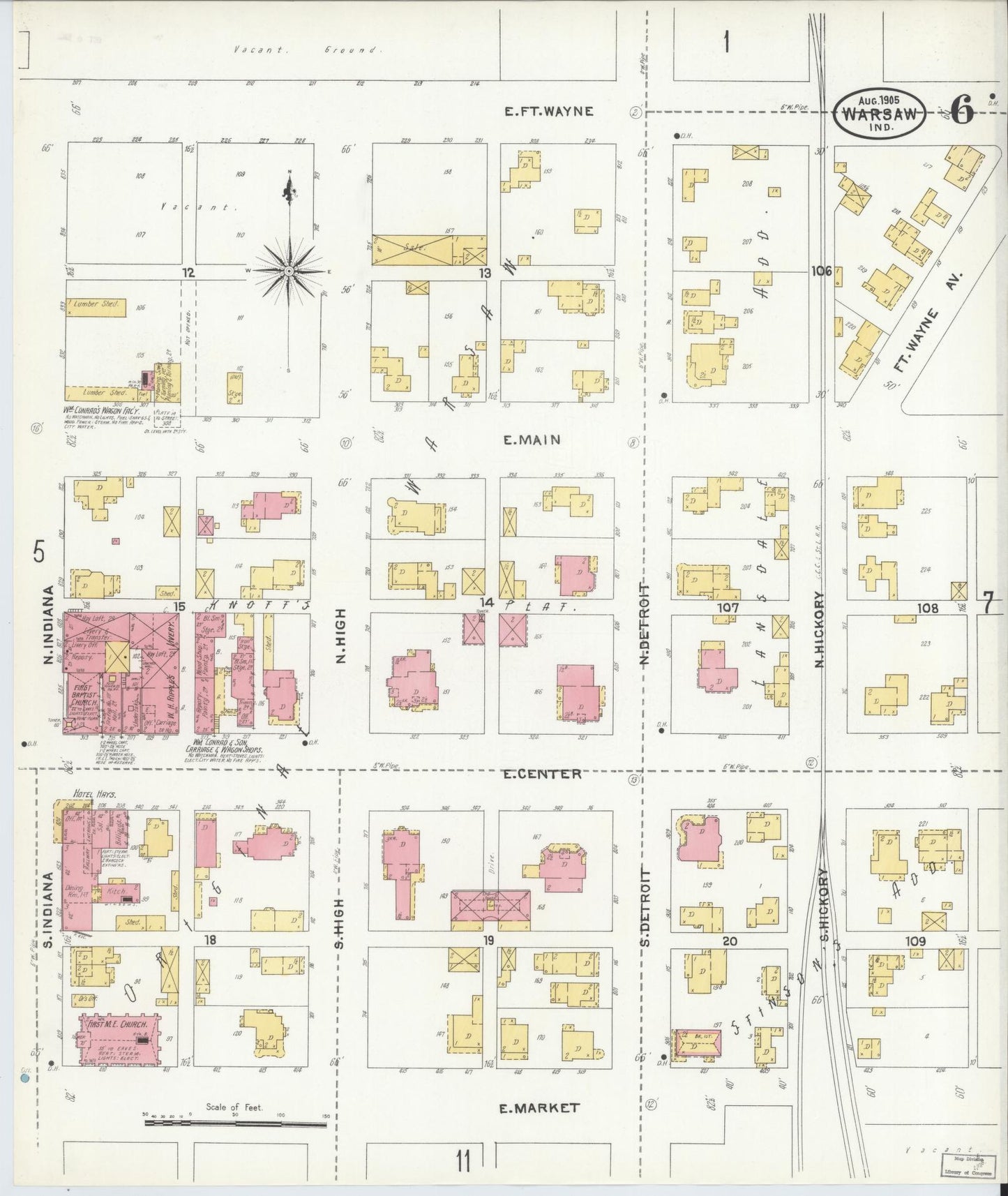 Sanborn Fire Insurance Map from Warsaw, Kosciusko County, Indiana (1905), Sheet #0006 - Complete Map Set gallery image, historic Sanborn map, vintage wall art, Indiana Indiana