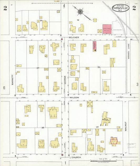 Sanborn Fire Insurance Map from Farmville, Pitt County, North Carolina (1923), Sheet #0002 - Historic Sanborn Fire Insurance Map Print, vintage old map wall art, antique decor, genealogy gift, North Carolina North Carolina map