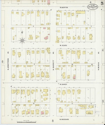 Sanborn Fire Insurance Map from Denison, Grayson County, Texas (1897), Sheet #0005 - Historic Sanborn Fire Insurance Map Print, vintage old map wall art, antique decor, genealogy gift, Texas Texas map