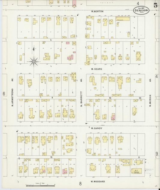 Sanborn Fire Insurance Map from Denison, Grayson County, Texas (1897), Sheet #0005 - Historic Sanborn Fire Insurance Map Print, vintage old map wall art, antique decor, genealogy gift, Texas Texas map
