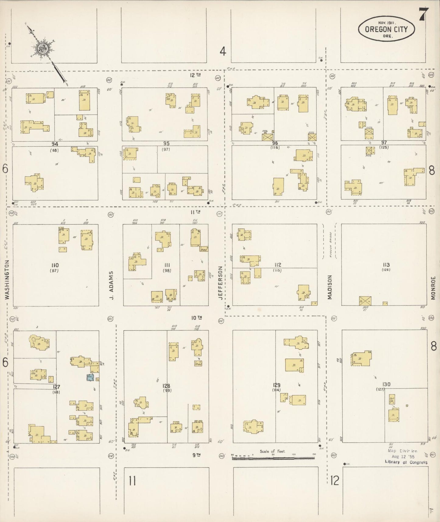 Sanborn Fire Insurance Map from Oregon City, Clackamas County, Oregon (1911), Sheet #0007 - Complete Map Set gallery image, historic Sanborn map, vintage wall art, Oregon Oregon